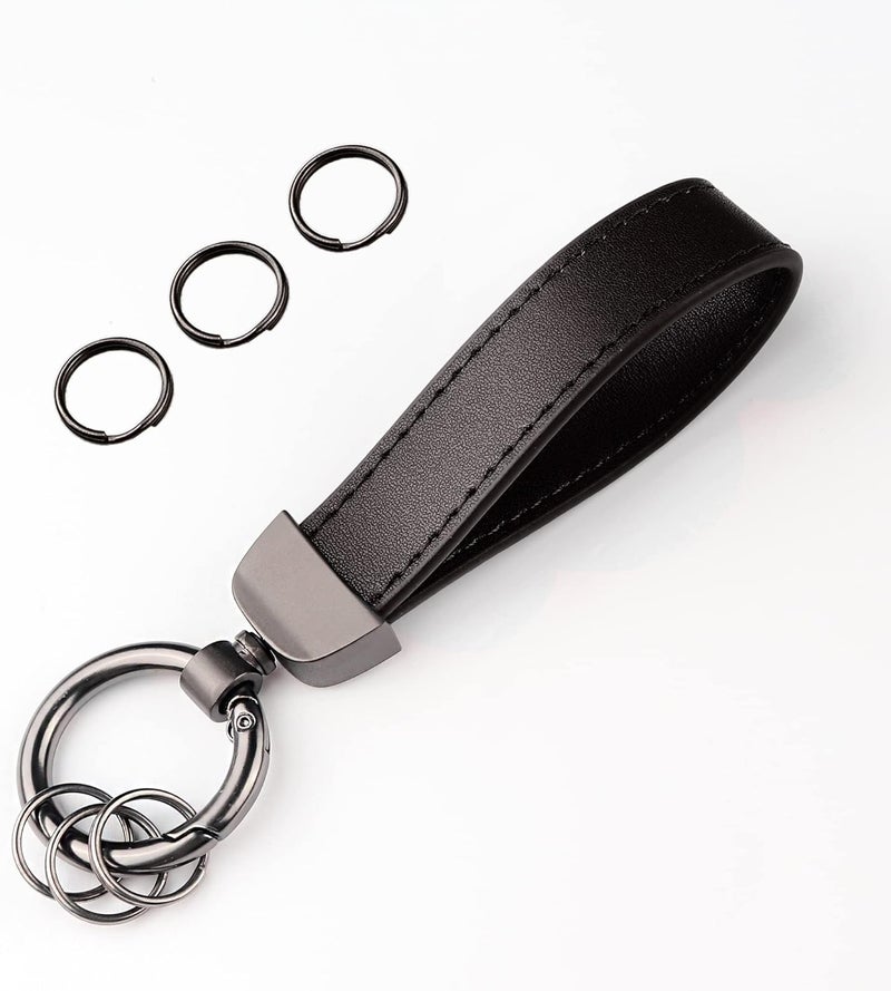 Turcee Leather Car Keychain, Creative Personality Leather Key Fob, Universal Key Fob Keychain for Men and Women (Black) - Image 1